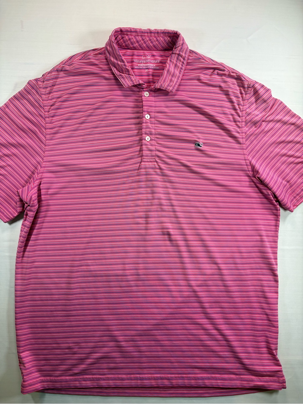 Vineyard Vines Performance Polo Shirt Mens XL Pink Blue Stripe Short Sleeve - Picture 2 of 7